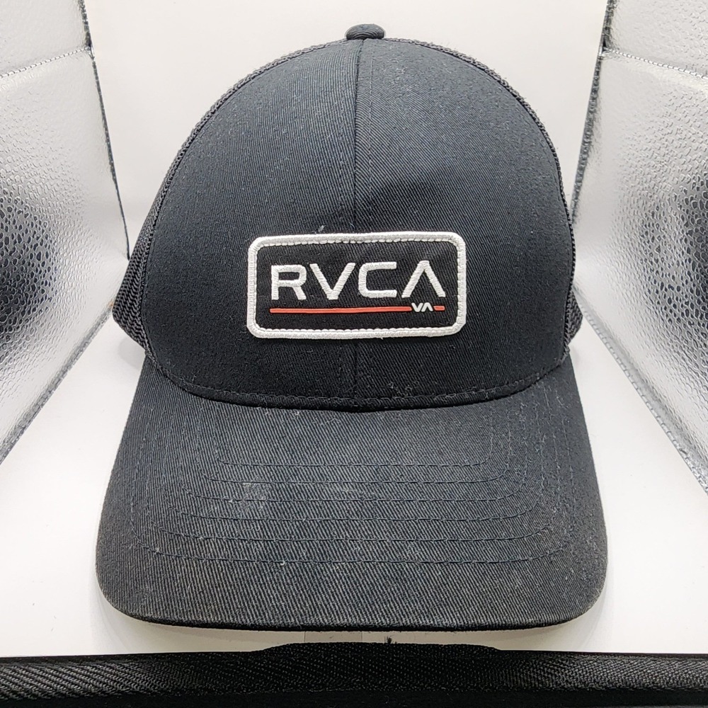 RVCA Snapback Trucker Hat Mens Black Mesh Mid Fit Front Patch Logo Cap